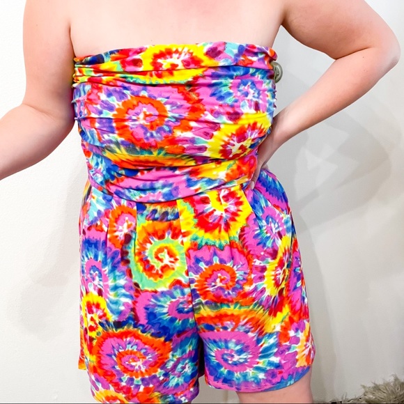 Plus Size Rainbow Tie Dye Strapless Romper Sz 4X - Picture 3 of 15